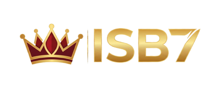 ISB7 horizontal website header logo with a gold royalty crown icon and modern gold text typography on a transparent background.