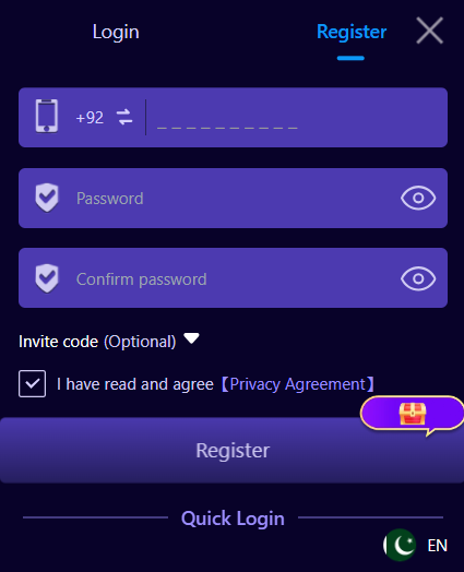 ISB7 account registration and sign up page showing phone number and password fields Pakistan